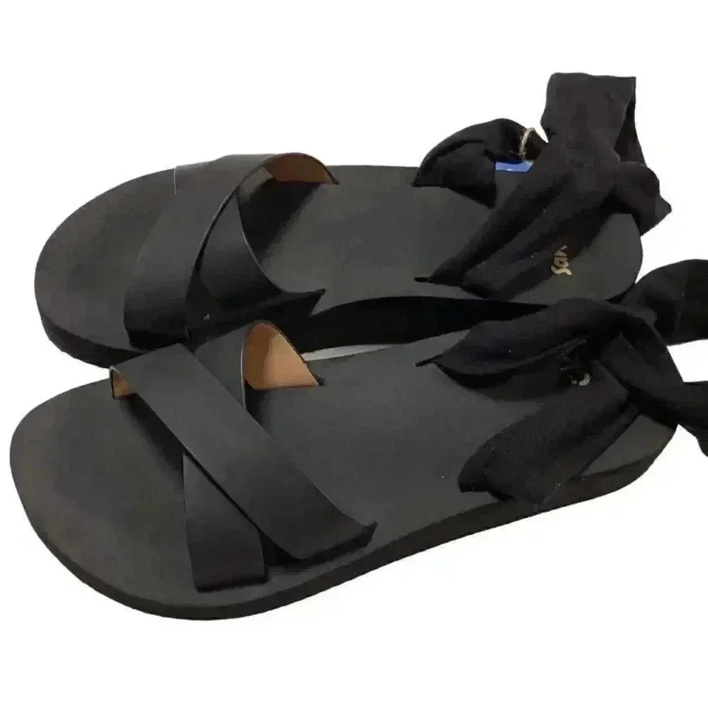 Sanuk Highland Sling ST Soft Top Womens 9 Black Platform Sandals Slip On NEW